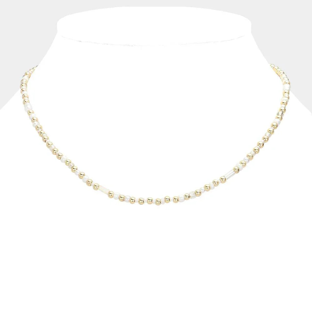 White Pearl Metal Multi Beaded Necklace - Jewelry Store by Erik Rayo