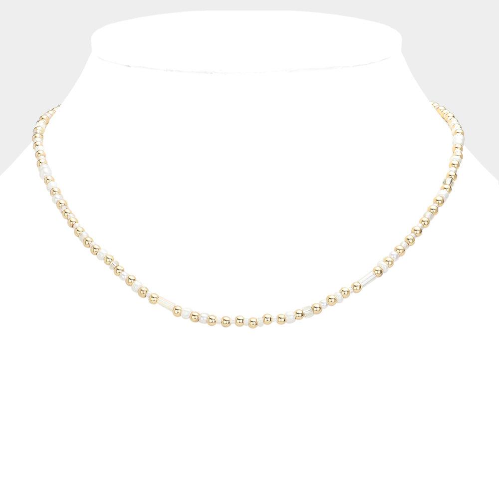 White Pearl Metal Multi Beaded Necklace