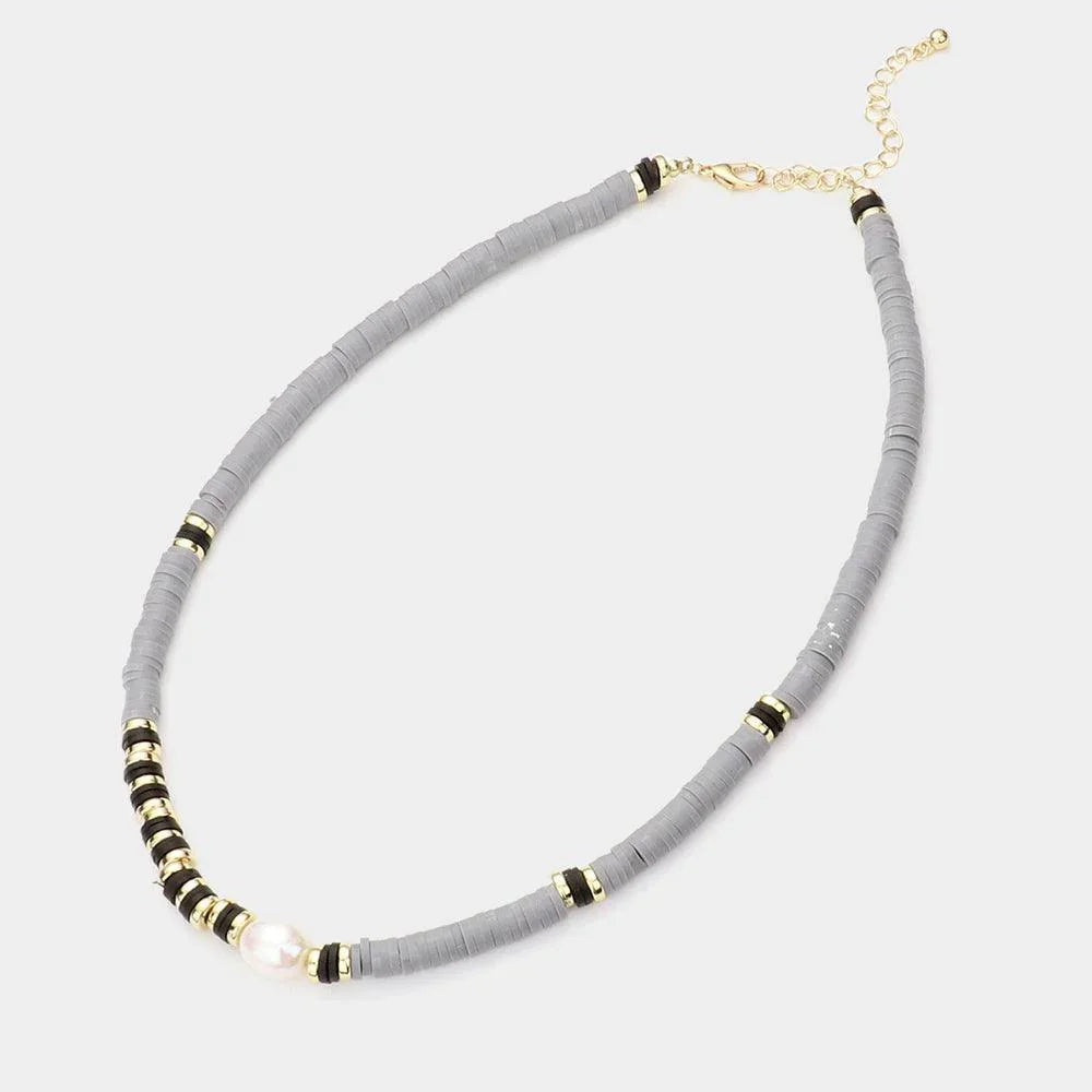 Gray Freshwater Pearl Accented Heishi Beaded Necklace - Jewelry Store by Erik Rayo