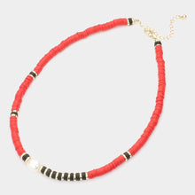 Load image into Gallery viewer, Red Freshwater Pearl Accented Heishi Beaded Necklace
