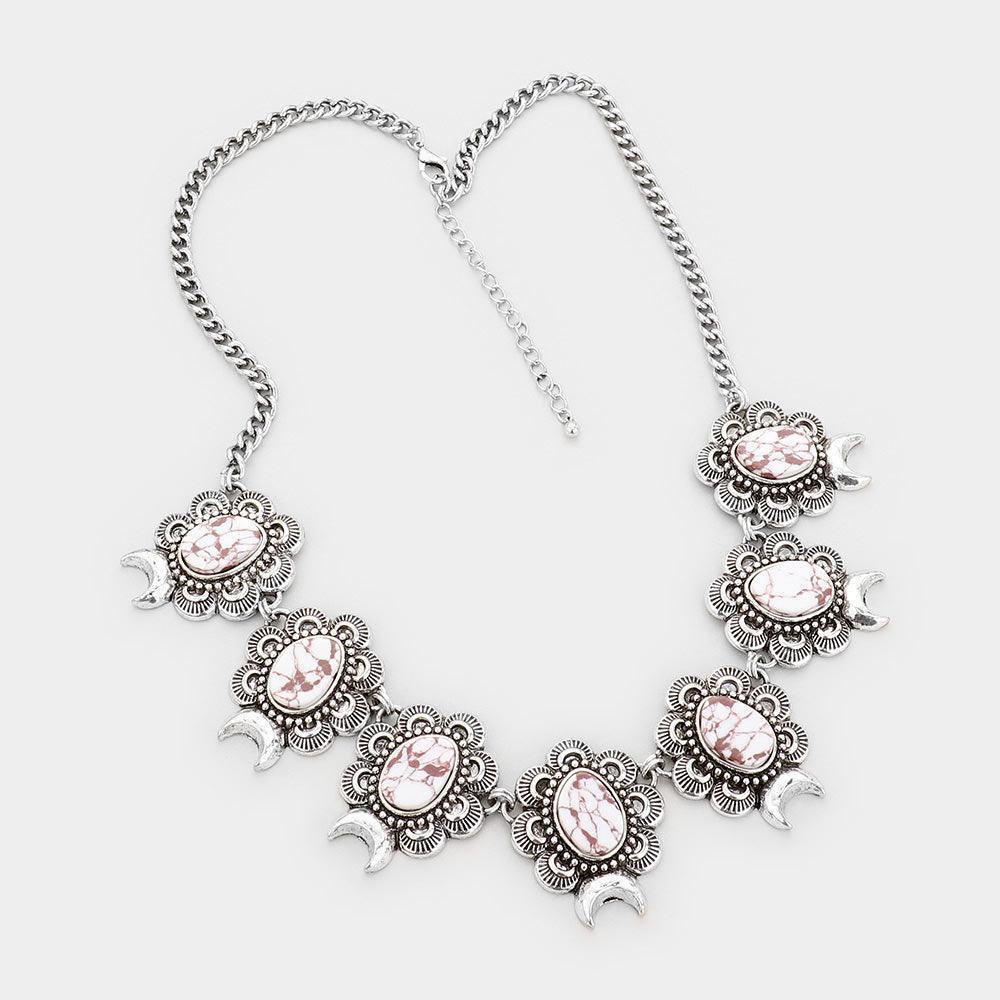 White Natural Stone Antique Floral Collar Necklace - Jewelry Store by Erik Rayo