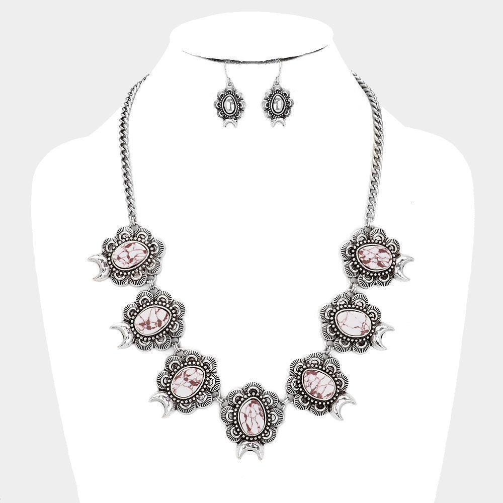 White Natural Stone Antique Floral Collar Necklace - Jewelry Store by Erik Rayo