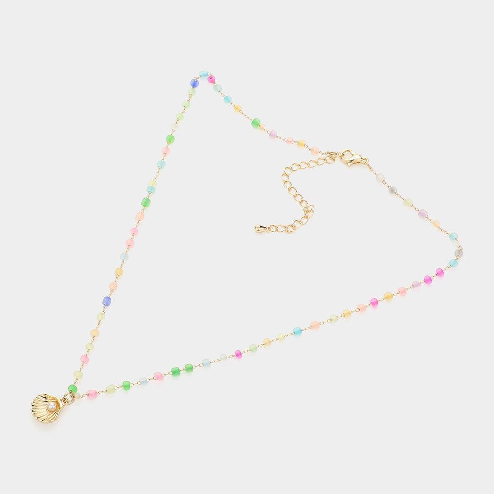 Gold Pearl Pointed Shell Pendant Beaded Necklace - Jewelry Store by Erik Rayo