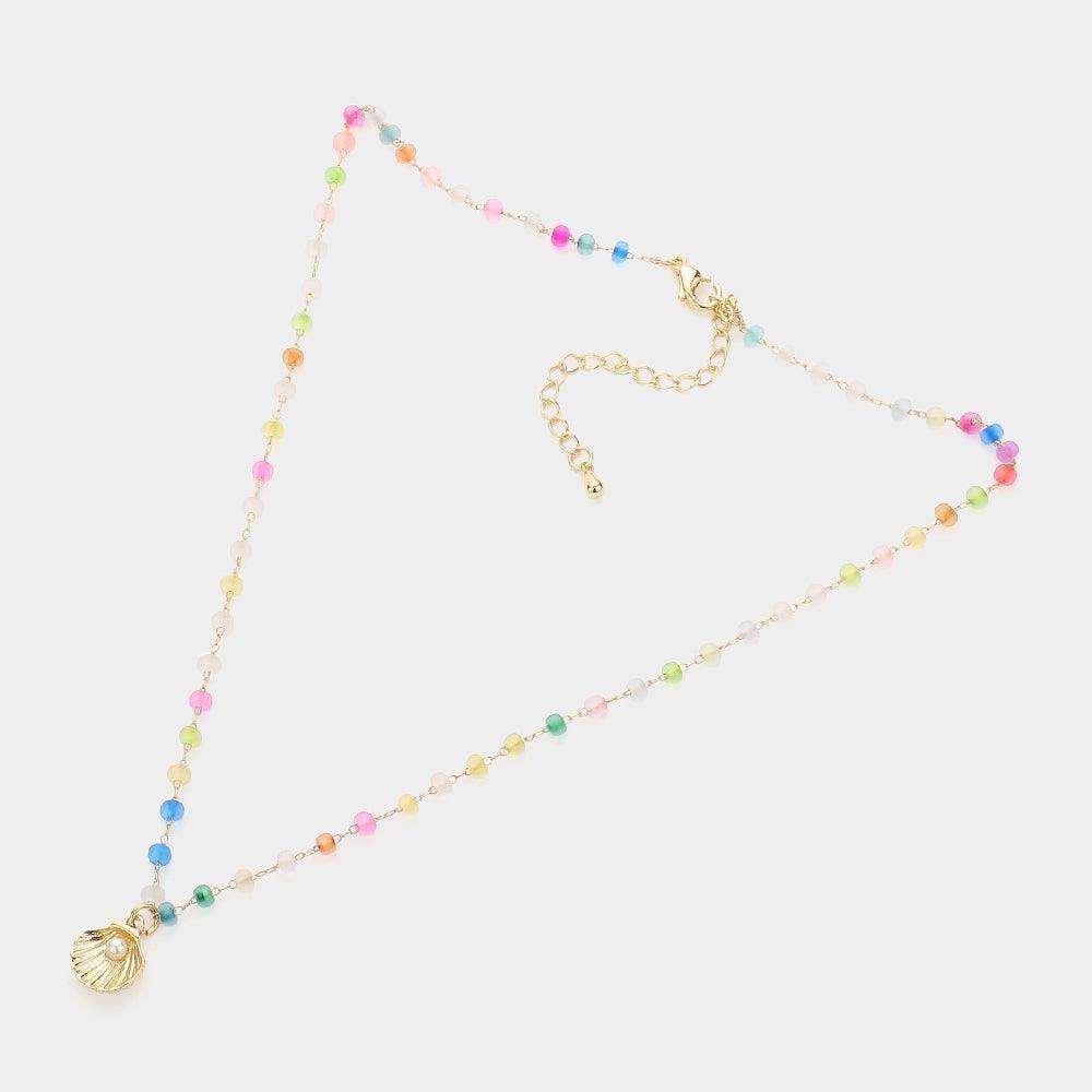 Gold Pearl Pointed Shell Pendant Beaded Necklace - Jewelry Store by Erik Rayo