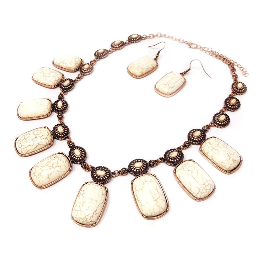 White Rectangle Natural Stone Station Necklace - Jewelry Store by Erik Rayo