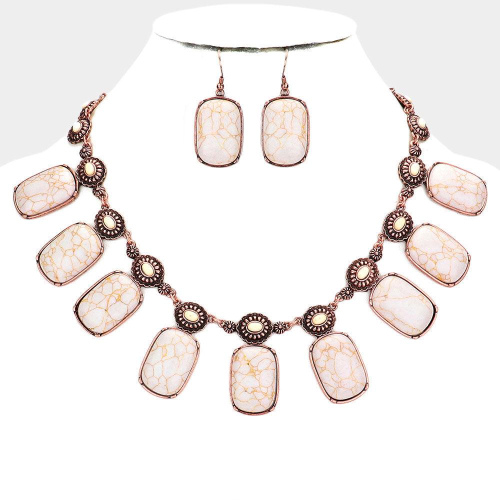 White Rectangle Natural Stone Station Necklace - Jewelry Store by Erik Rayo