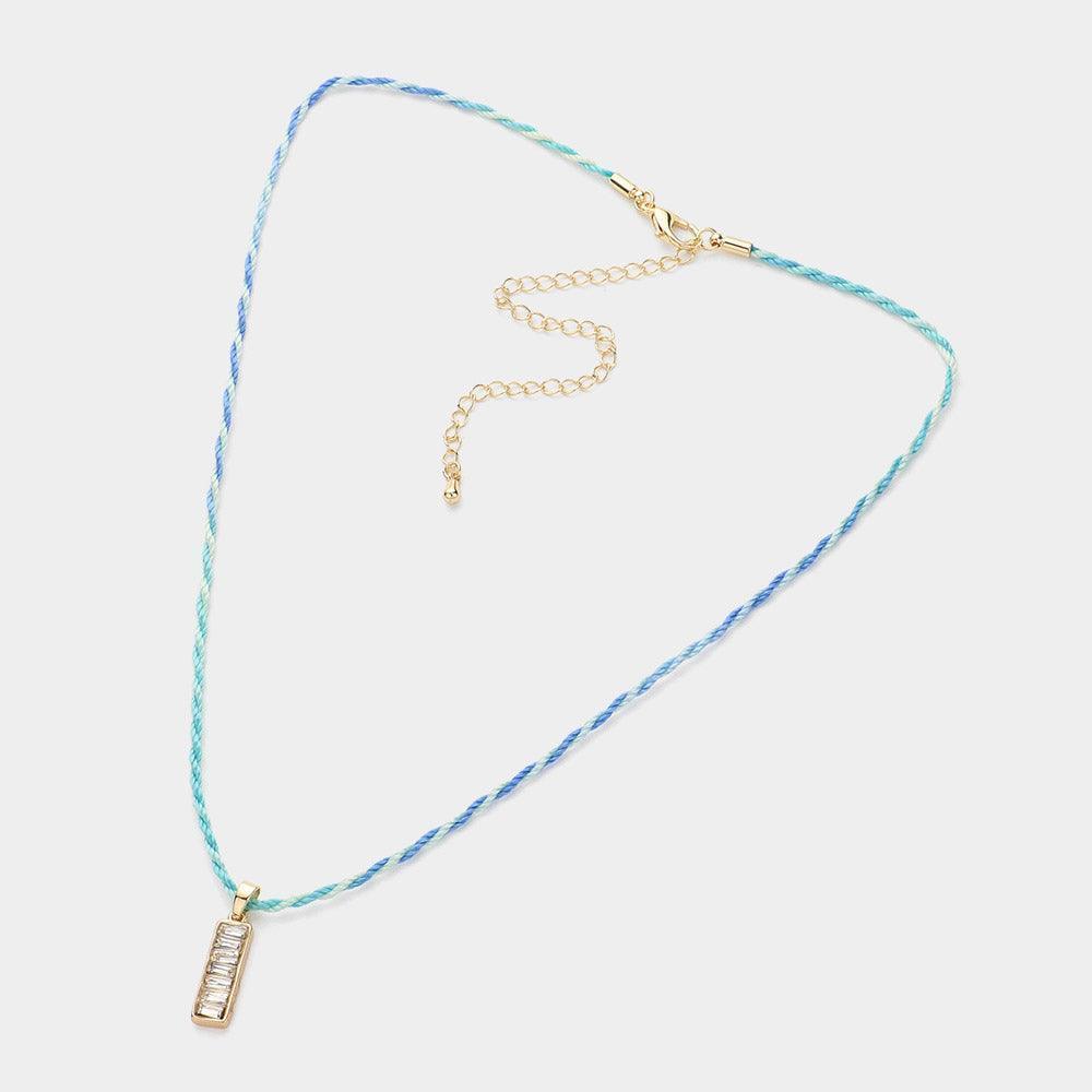 Blue Raffia Thread Baguette Stone Pendant Necklace - Jewelry Store by Erik Rayo