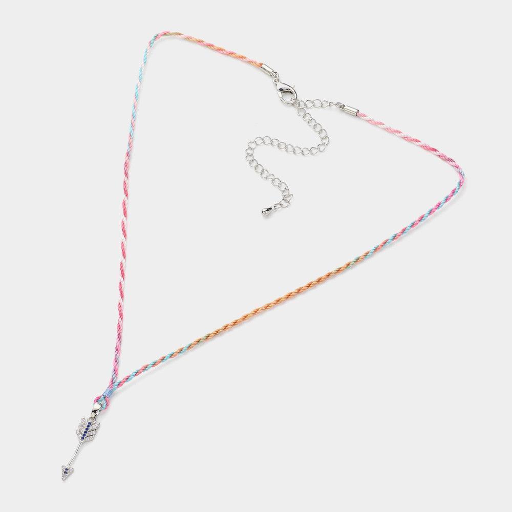 Pink Raffia Thread Stone Paved Arrow Pendant Necklace - Jewelry Store by Erik Rayo