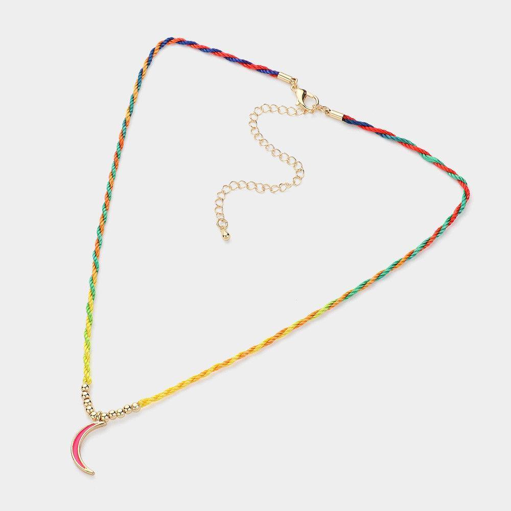 Red Raffia Thread Crescent Pendant Necklace - Jewelry Store by Erik Rayo