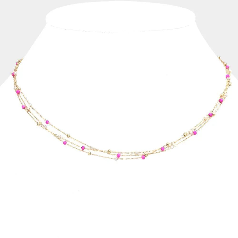 Pink Bead Strand Triple Layered Necklace - Jewelry Store by Erik Rayo
