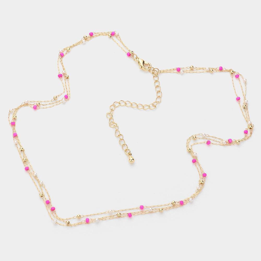 Pink Bead Strand Triple Layered Necklace - Jewelry Store by Erik Rayo