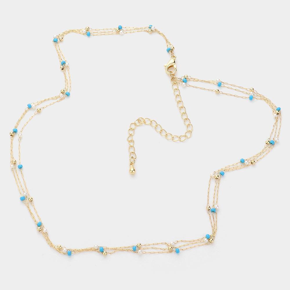 Turquoise Bead Strand Triple Layered Necklace - Jewelry Store by Erik Rayo