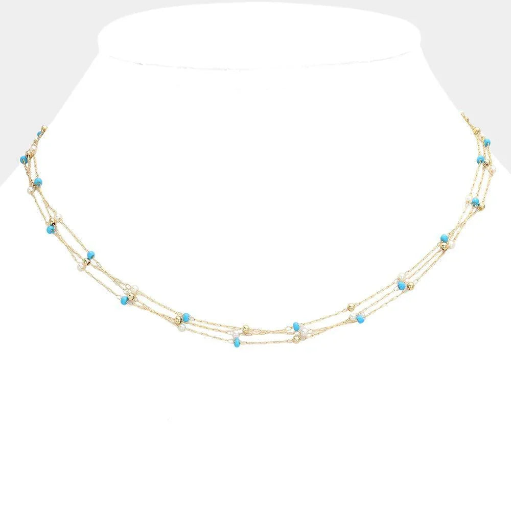 Turquoise Bead Strand Triple Layered Necklace - Jewelry Store by Erik Rayo
