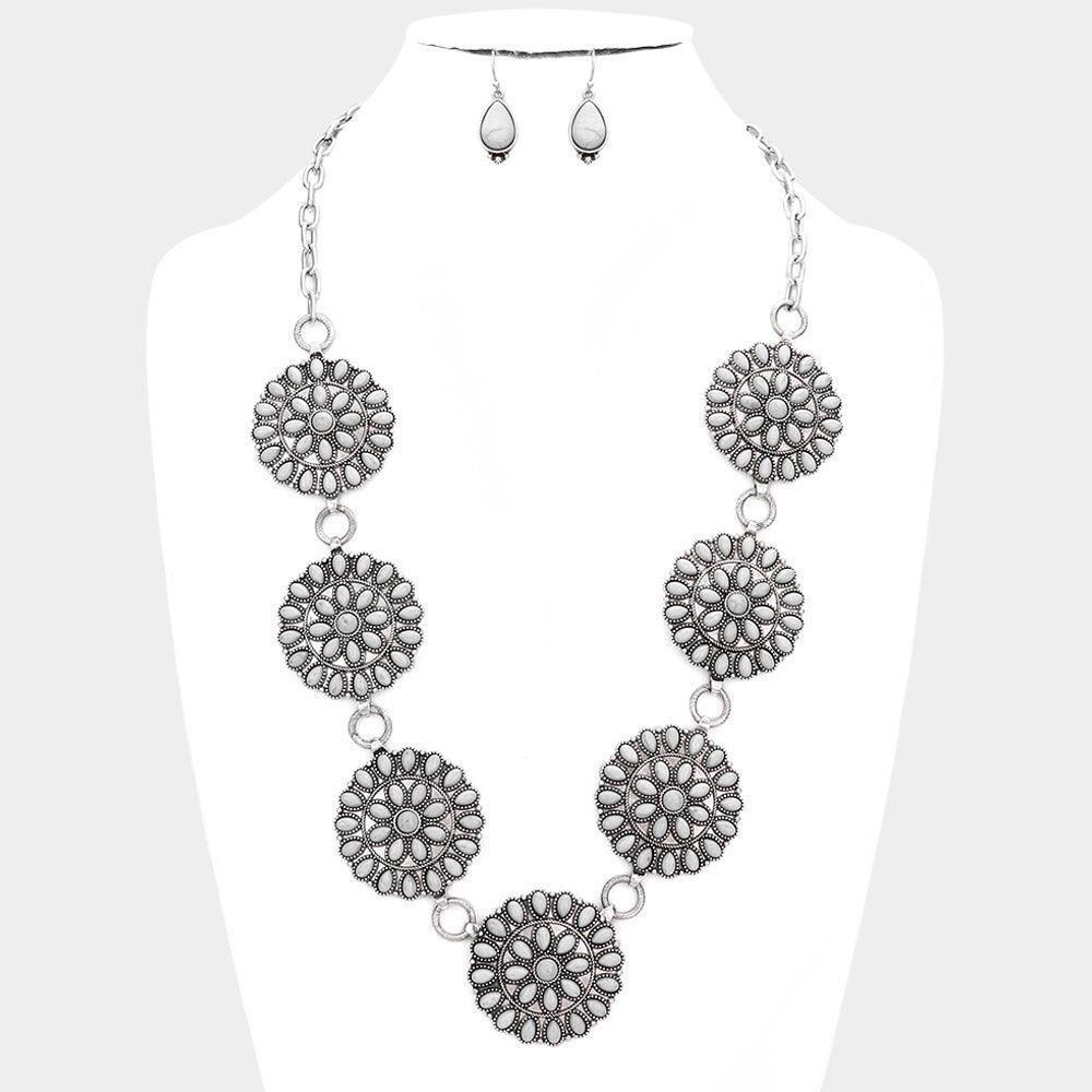 White Natural Stone Squash Blossom Link Necklace - Jewelry Store by Erik Rayo