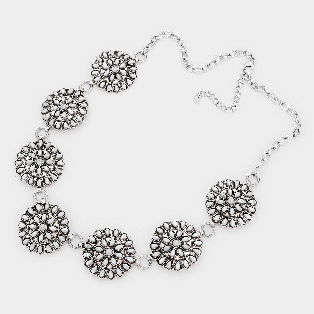 White Natural Stone Squash Blossom Link Necklace - Jewelry Store by Erik Rayo