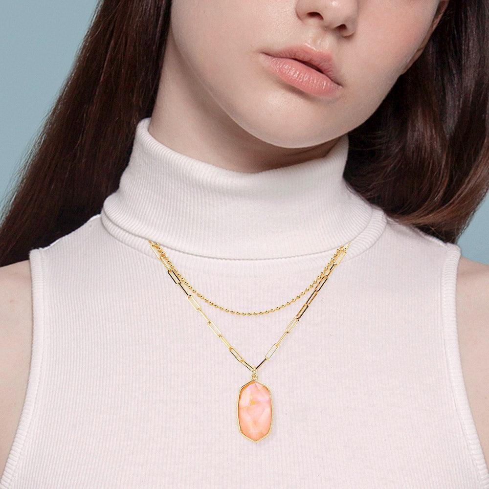 Peach Hexagon Pendant Double Layered Necklace - Jewelry Store by Erik Rayo