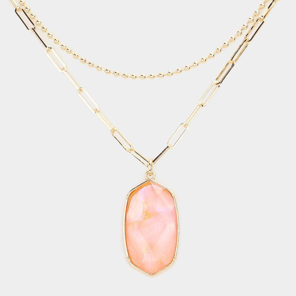 Peach Hexagon Pendant Double Layered Necklace - Jewelry Store by Erik Rayo
