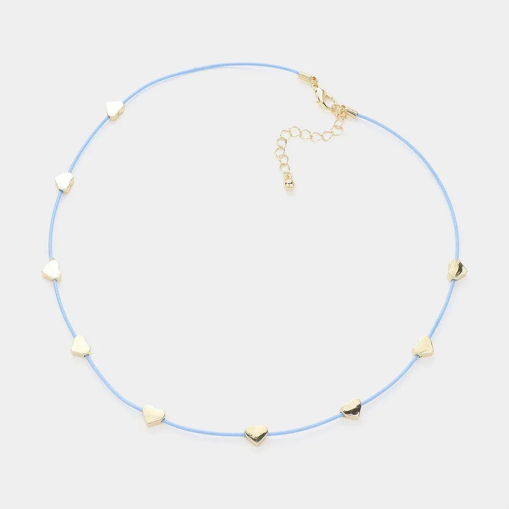 Blue Metal Heart Station Thread Necklace - Jewelry Store by Erik Rayo