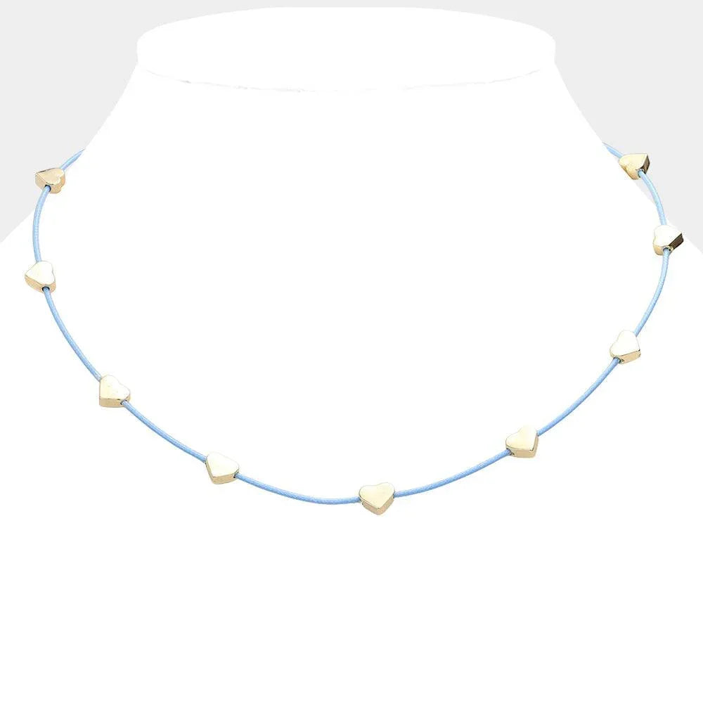 Blue Metal Heart Station Thread Necklace - Jewelry Store by Erik Rayo
