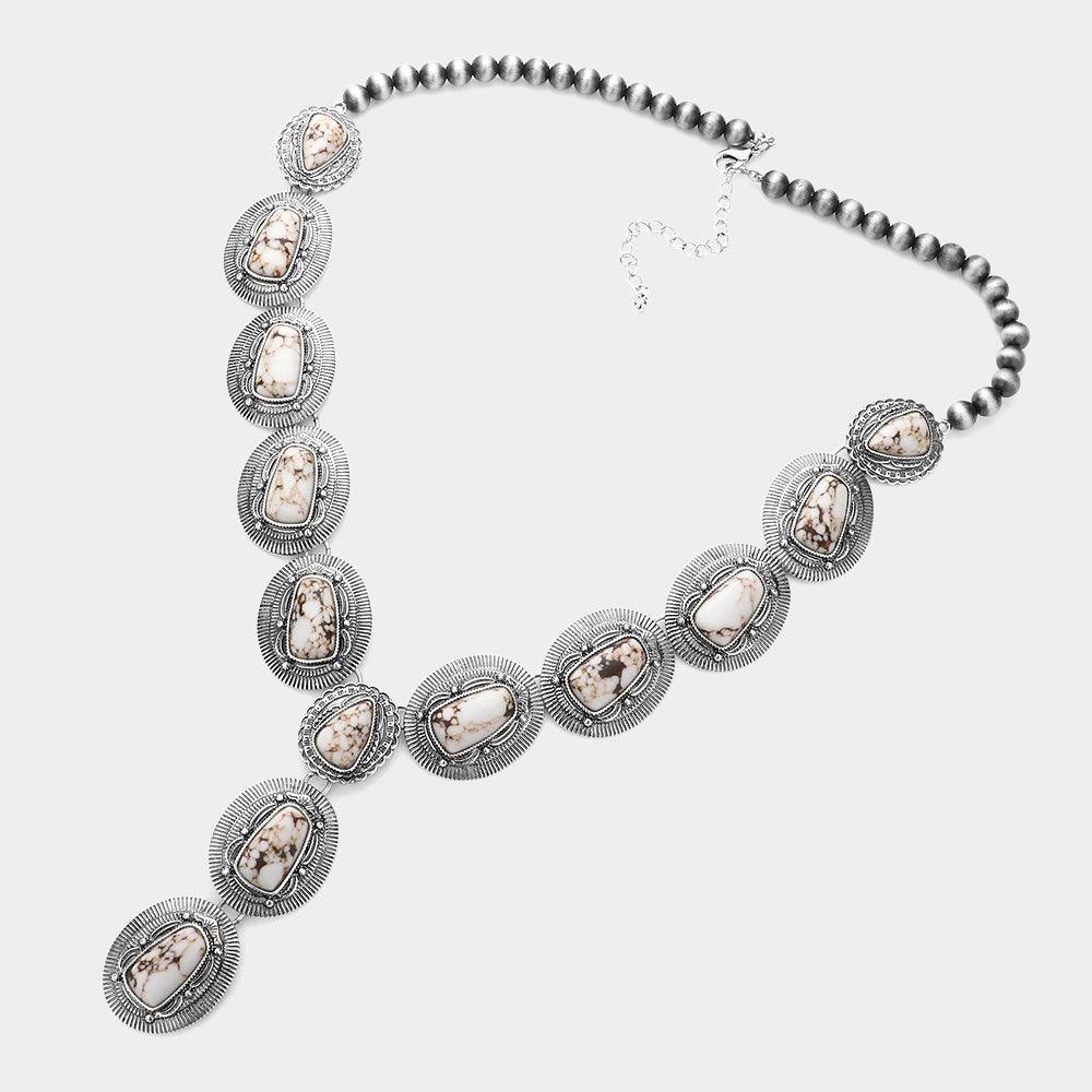 White Oval Natural Stone Cluster Necklace - Jewelry Store by Erik Rayo
