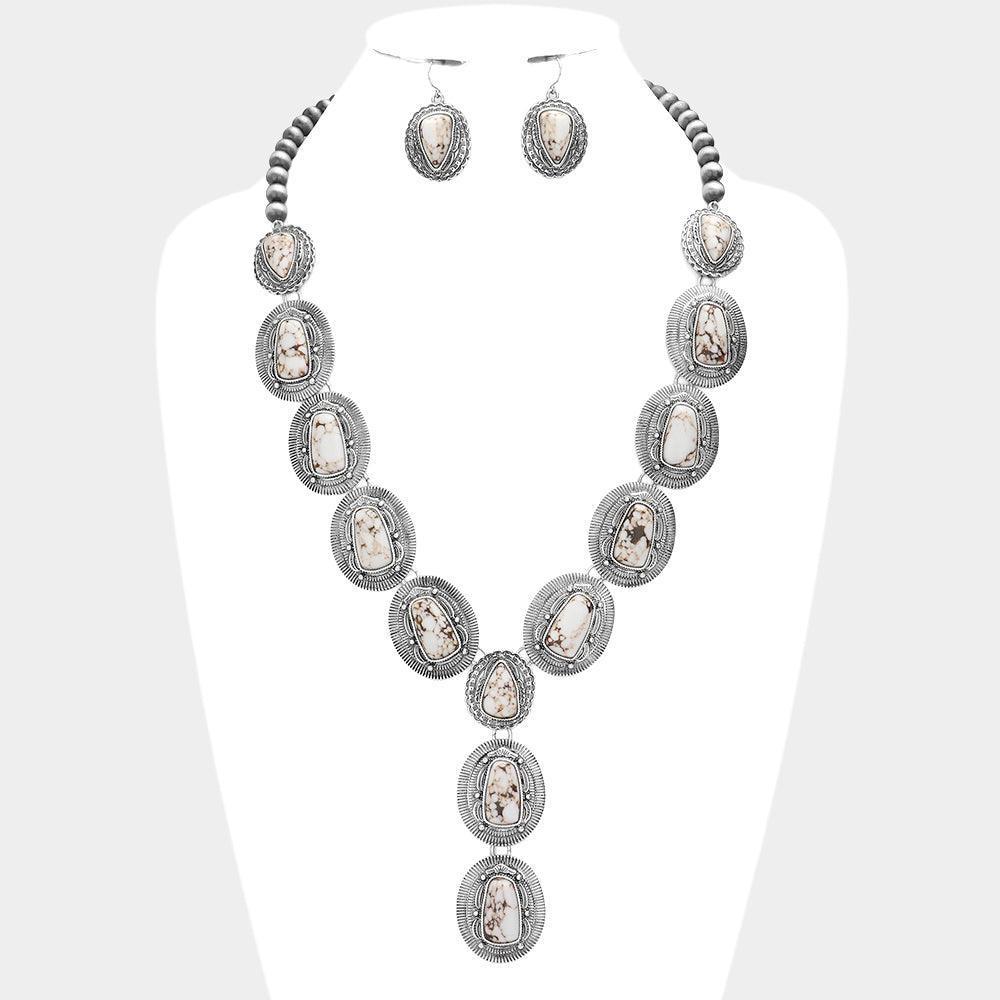 White Oval Natural Stone Cluster Necklace - Jewelry Store by Erik Rayo