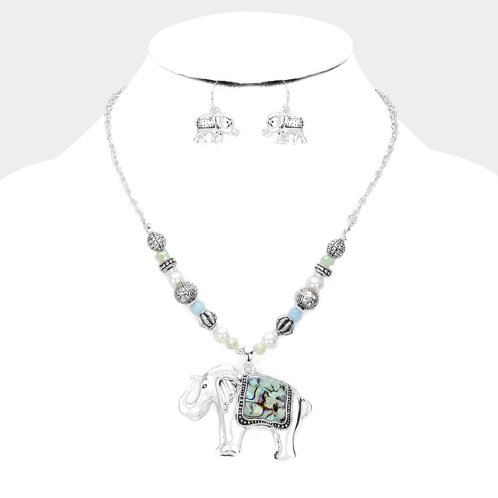 Silver Abalone Elephant Multi Bead Necklace