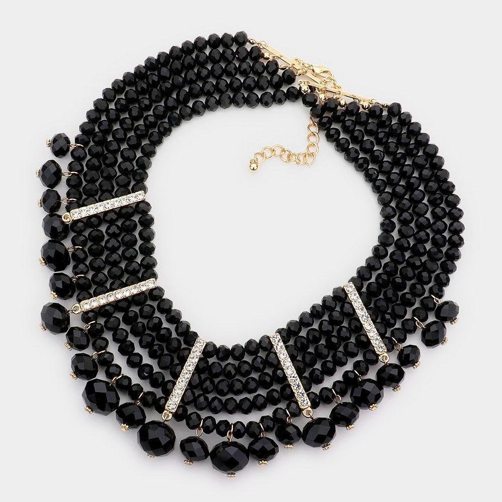 Black Stone Embellished Faceted Beaded Collar Necklace - Jewelry Store by Erik Rayo
