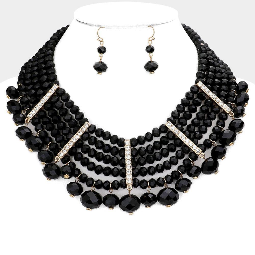 Black Stone Embellished Faceted Beaded Collar Necklace - Jewelry Store by Erik Rayo