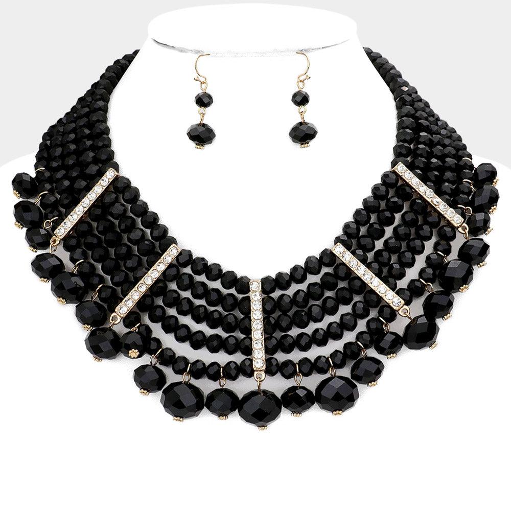 Black Stone Embellished Faceted Beaded Collar Necklace