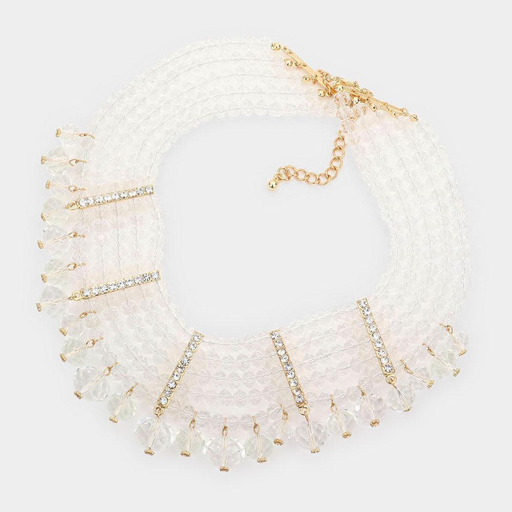 Clear Stone Embellished Faceted Beaded Collar Necklace - Jewelry Store by Erik Rayo