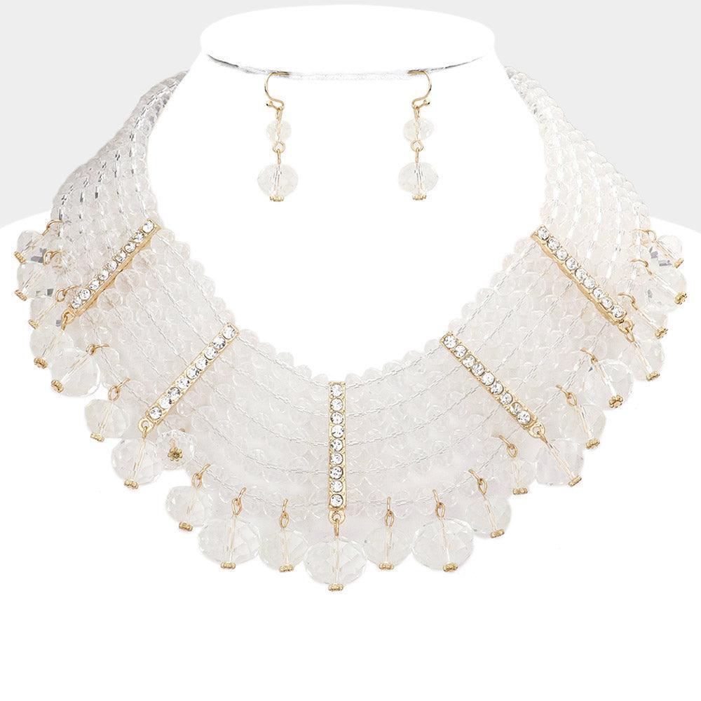 Clear Stone Embellished Faceted Beaded Collar Necklace - Jewelry Store by Erik Rayo