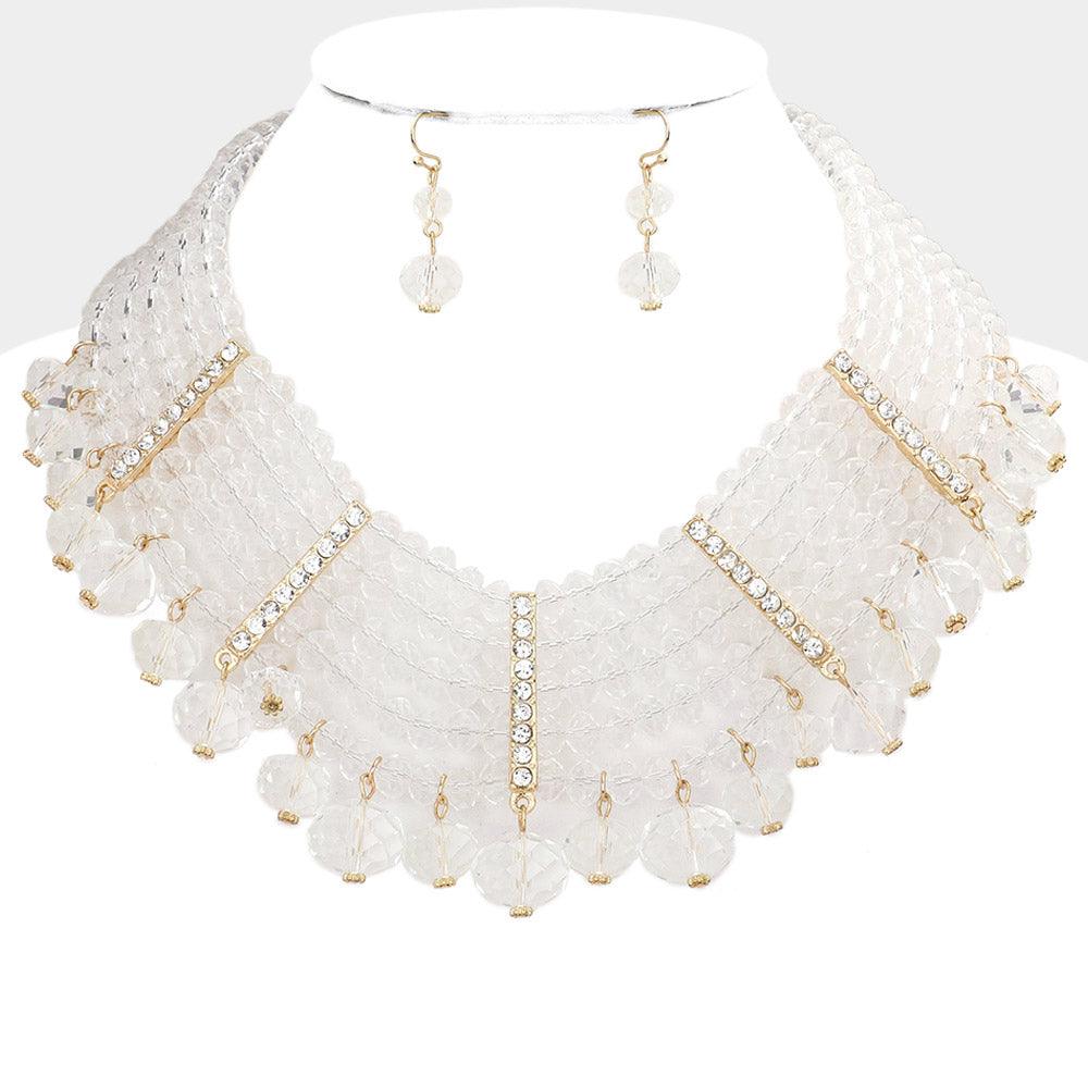 Clear Stone Embellished Faceted Beaded Collar Necklace