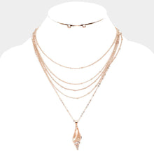 Load image into Gallery viewer, Rose Gold Crystal Embellished Conch Shell Pendant Multi Layered Necklace
