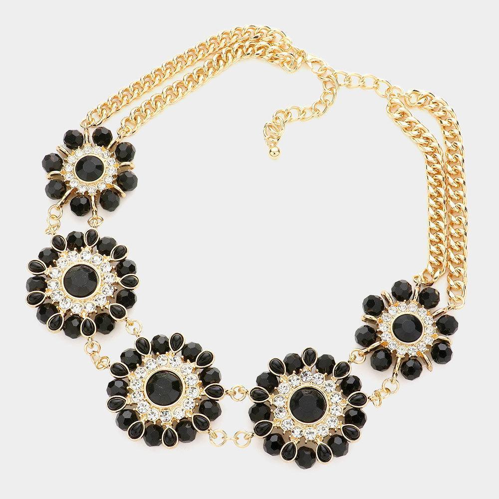 Black Floral Bead Embellished Link Collar Necklace - Jewelry Store by Erik Rayo