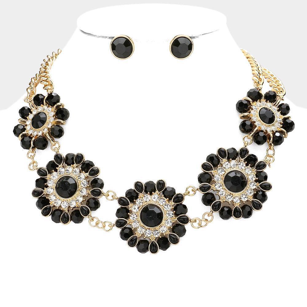 Black Floral Bead Embellished Link Collar Necklace - Jewelry Store by Erik Rayo