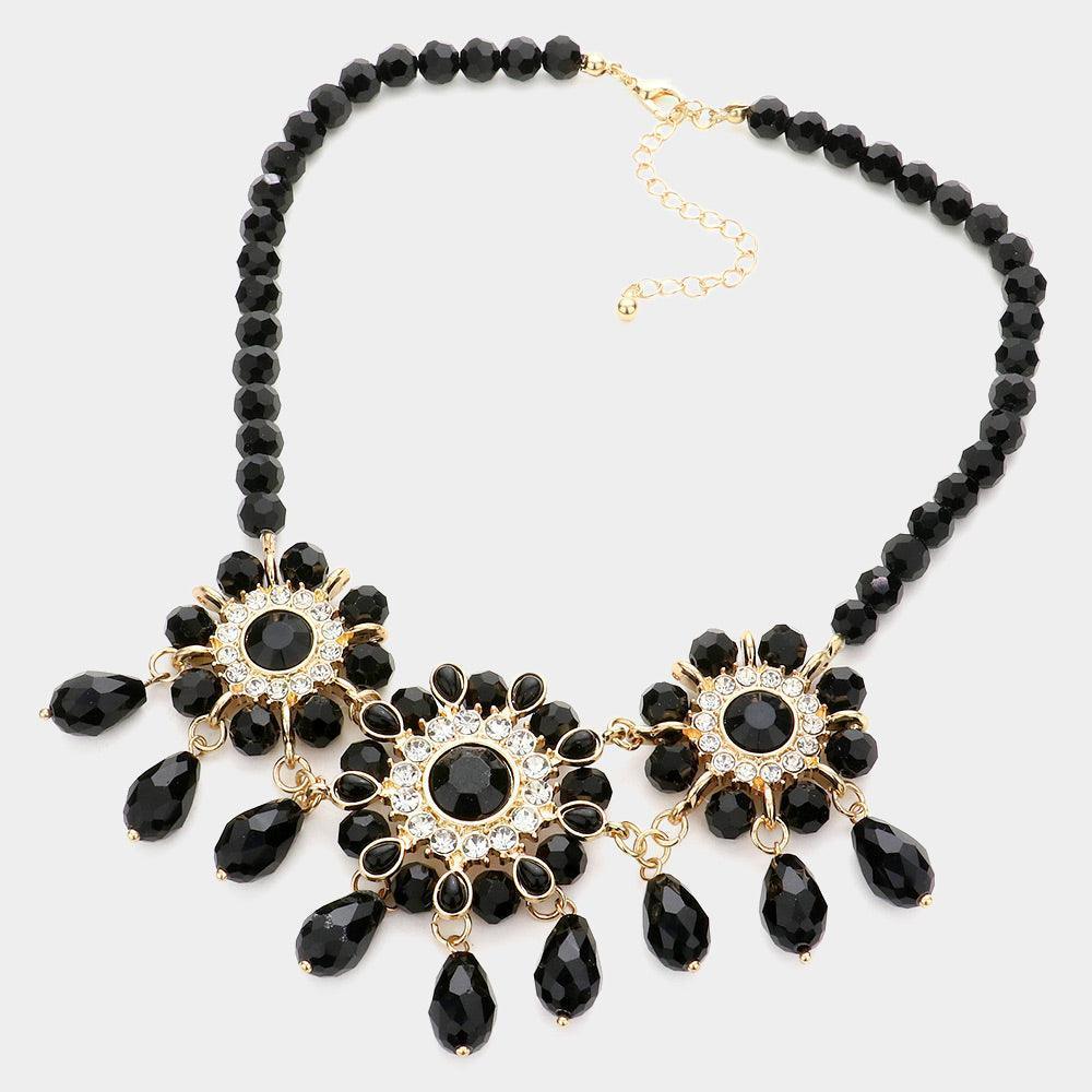 Black Floral Bead Embellished Link Necklace - Jewelry Store by Erik Rayo