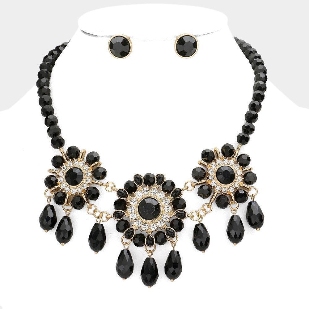 Black Floral Bead Embellished Link Necklace - Jewelry Store by Erik Rayo