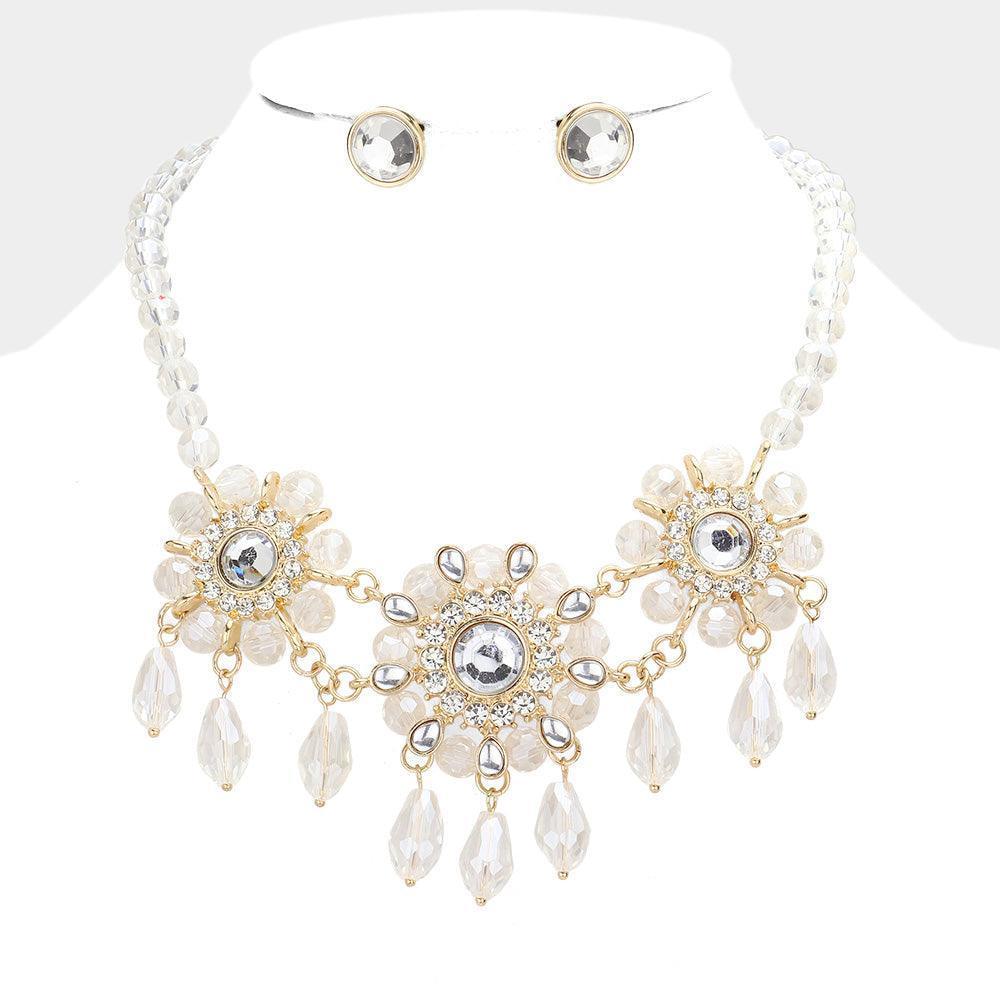 Gold Floral Bead Embellished Link Necklace - Jewelry Store by Erik Rayo