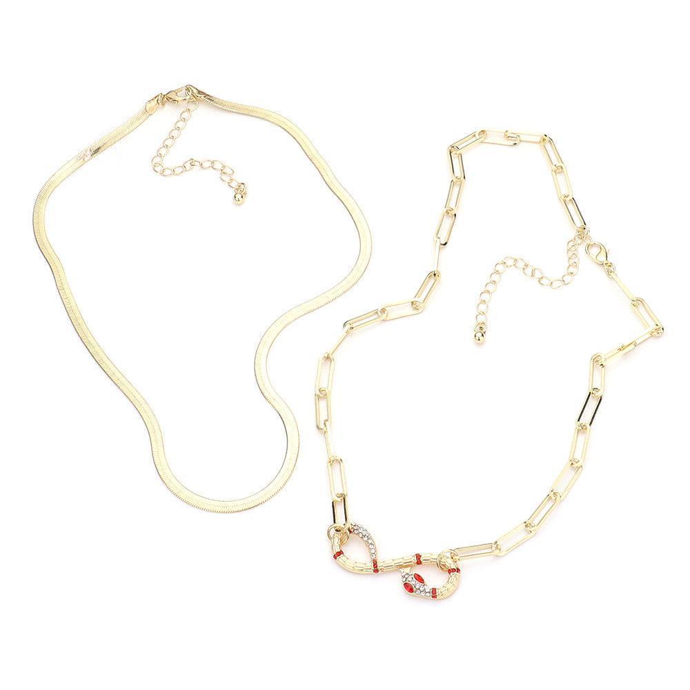 Red 2PCS - Stone Embellished Snake Pendant Metal Snake Chain Necklaces - Jewelry Store by Erik Rayo