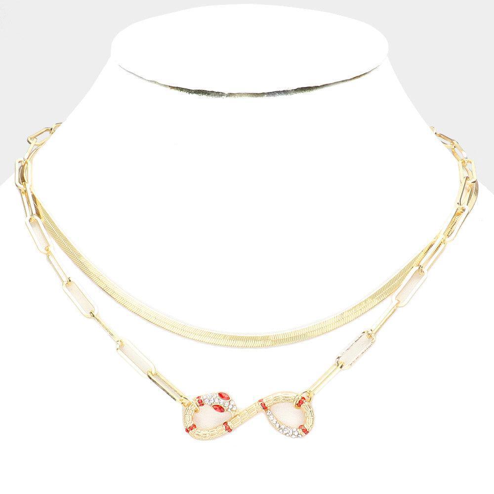 Red 2PCS - Stone Embellished Snake Pendant Metal Snake Chain Necklaces - Jewelry Store by Erik Rayo