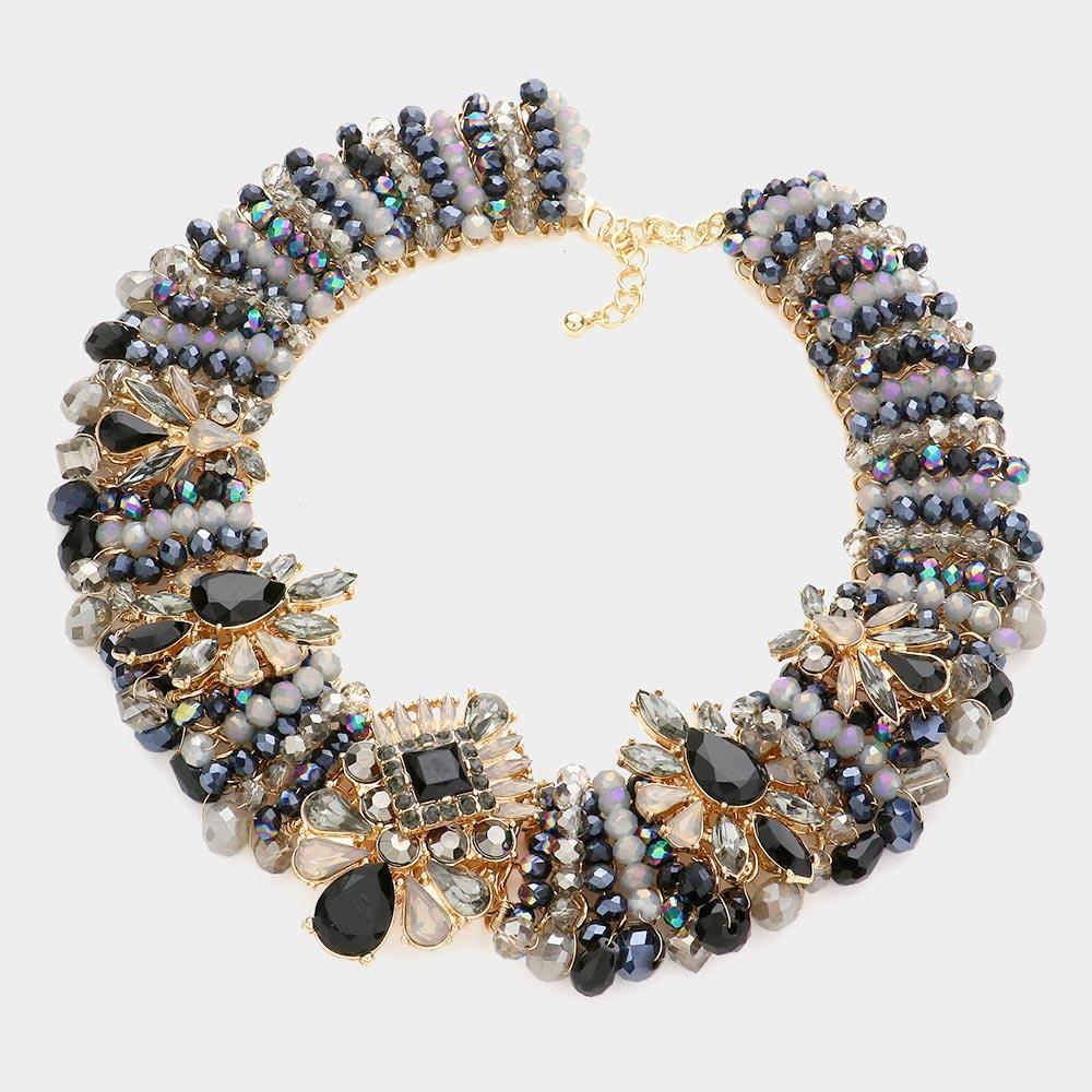 Black Multi Stone Faceted Beaded Collar Necklace - Jewelry Store by Erik Rayo