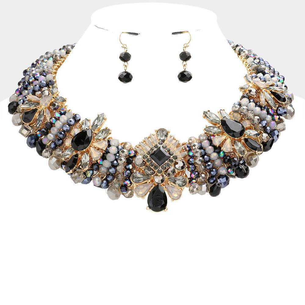 Black Multi Stone Faceted Beaded Collar Necklace - Jewelry Store by Erik Rayo