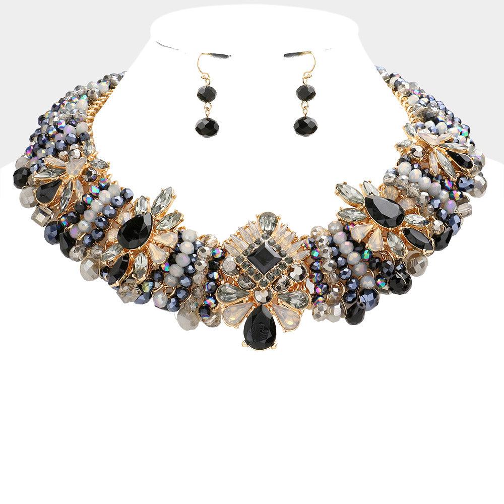 Black Multi Stone Faceted Beaded Collar Necklace