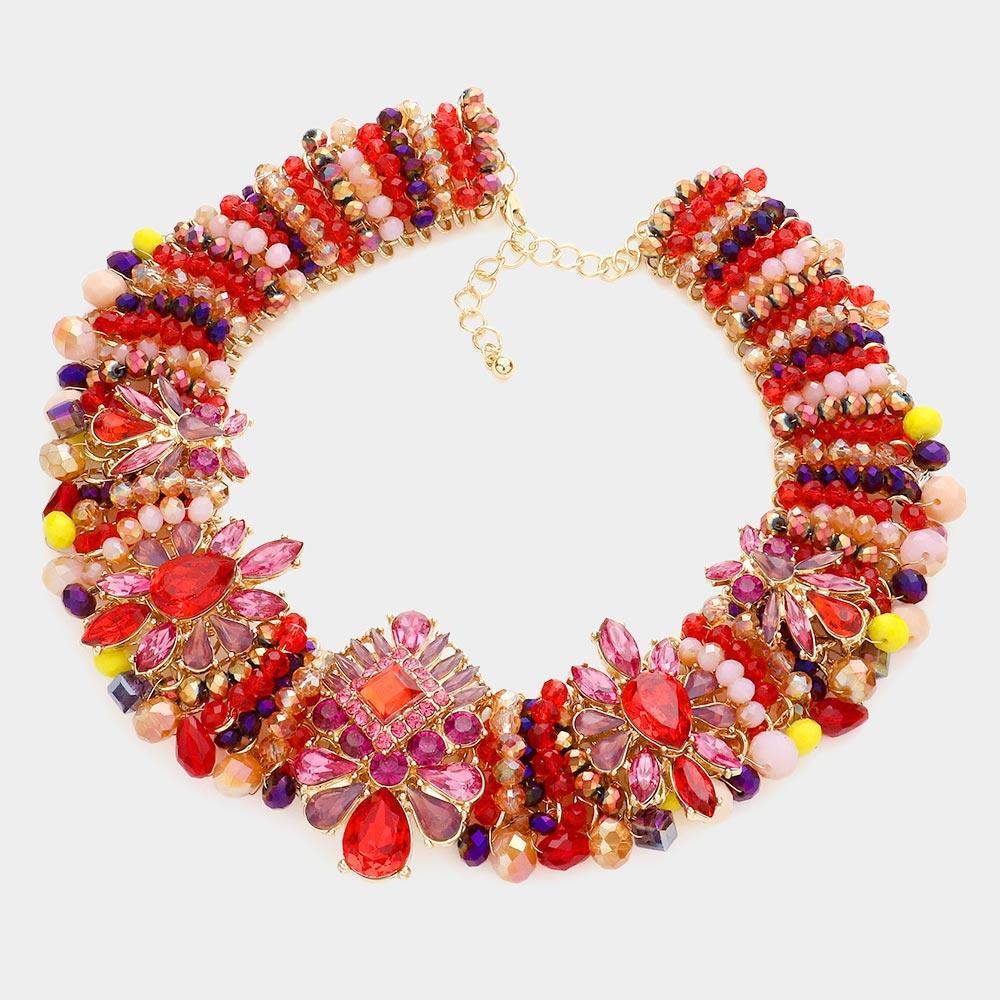 Red Multi Stone Faceted Beaded Collar Necklace - Jewelry Store by Erik Rayo