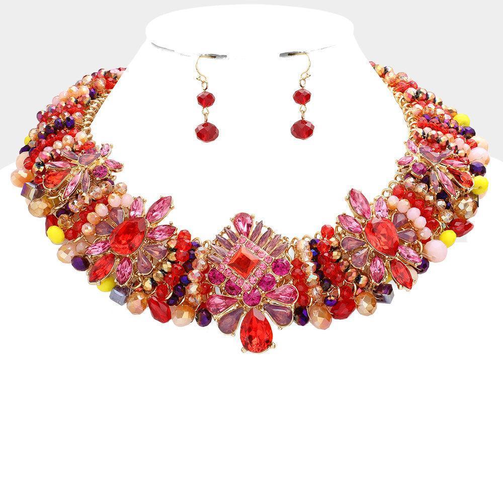Red Multi Stone Faceted Beaded Collar Necklace - Jewelry Store by Erik Rayo