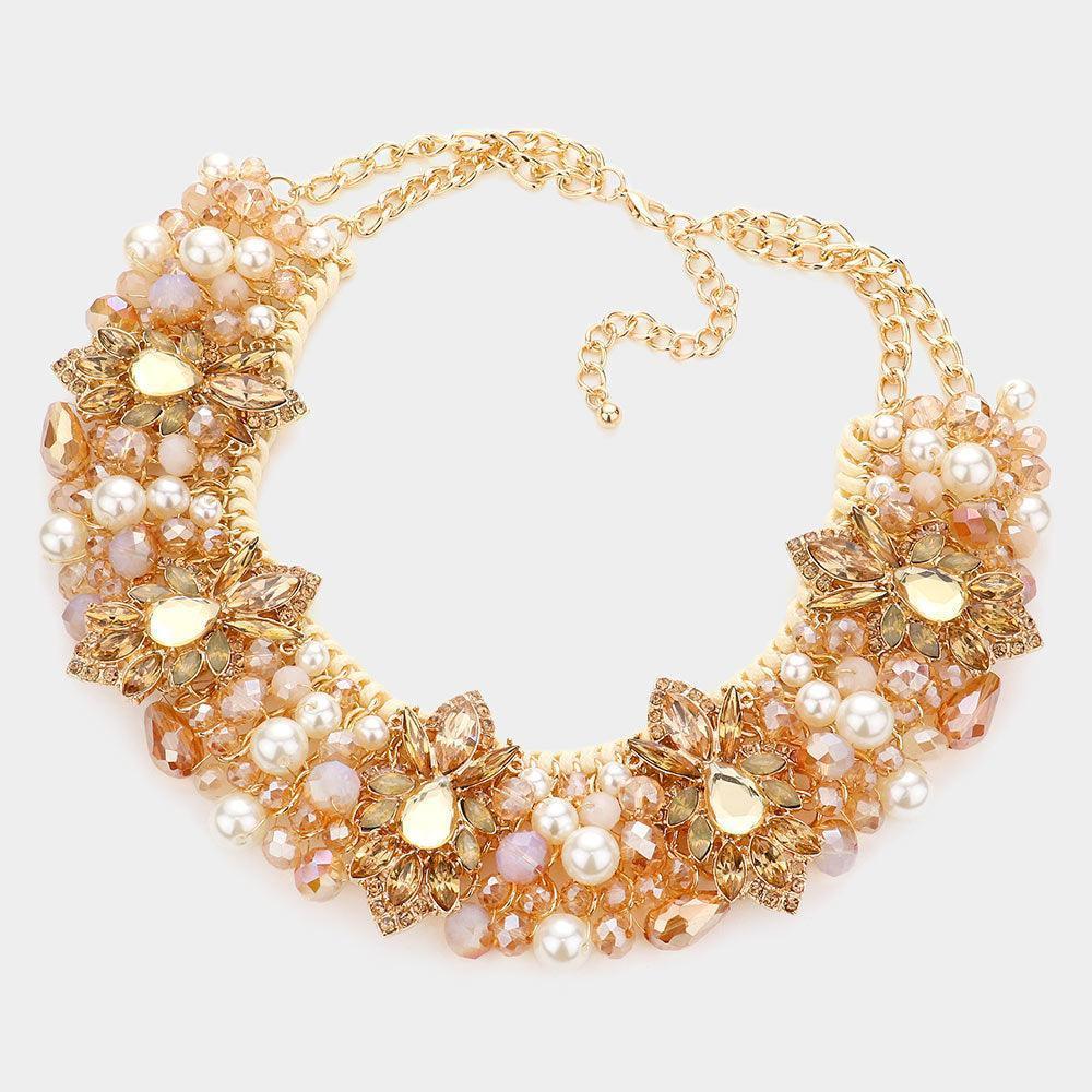 Floral Stone Pearl Embellished Collar Necklace - Jewelry Store by Erik Rayo