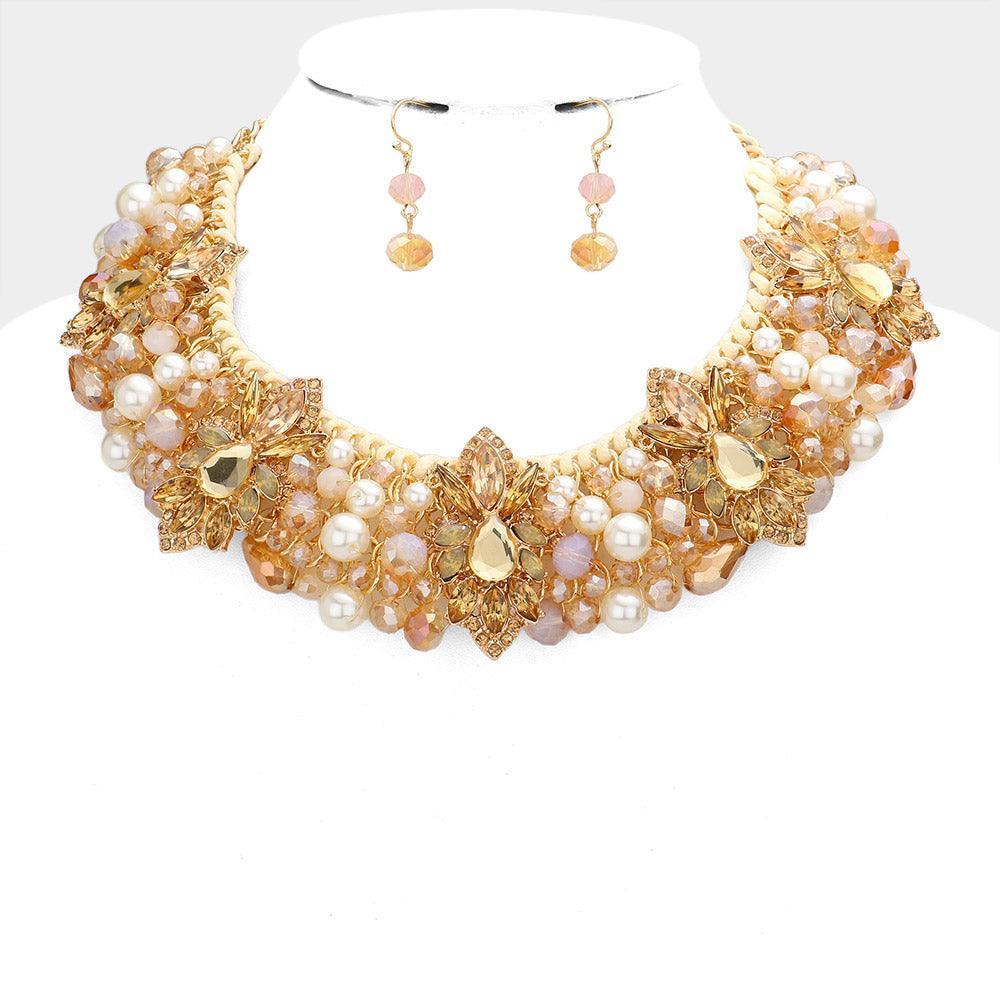 Floral Stone Pearl Embellished Collar Necklace - Jewelry Store by Erik Rayo