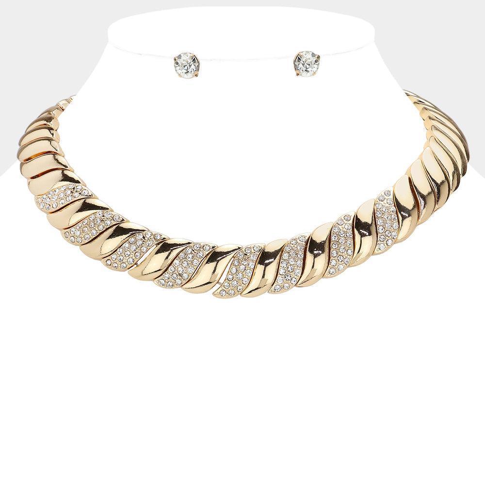 Gold Stone Paved Metal Spiral Collar Necklace - Jewelry Store by Erik Rayo