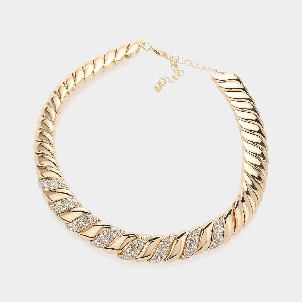 Gold Stone Paved Metal Spiral Collar Necklace - Jewelry Store by Erik Rayo