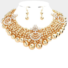 Load image into Gallery viewer, Gold Floral Stone Embellished Metal Ball Collar Necklace
